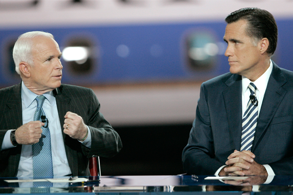 John McCain and Mitt Romney in 2008. (Reuters/Robert Galbraith)