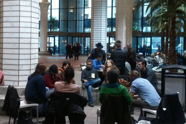 An Occupy working group meets at 60 Wall Street. (Justin Elliott)