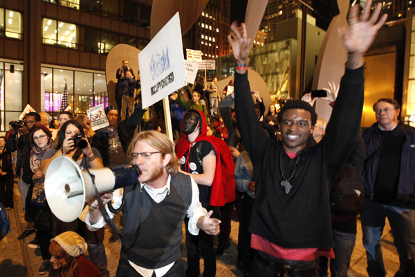 Occupy Wall Street protesters during a rally in Chicago (AP/Charles Rex Arbogast)