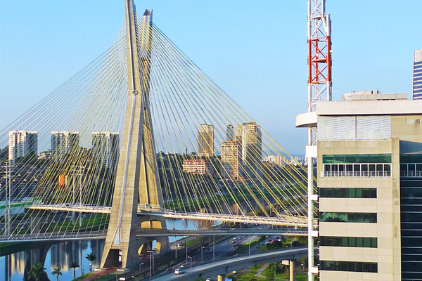 The Octavio Frias de Oliveira bridge, Sao Paulo, Brazil, from room 1017 of the Grand Hyatt. (Patrick Smith)
