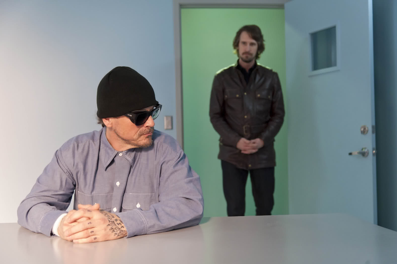 Kurt Sutter (L) and Ray McKinnon on "Sons of Anarchy."