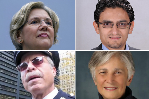 Clockwise from upper left: Elizabeth Warren, Wael Ghonim, Diane Ravitch and Ray Lewis