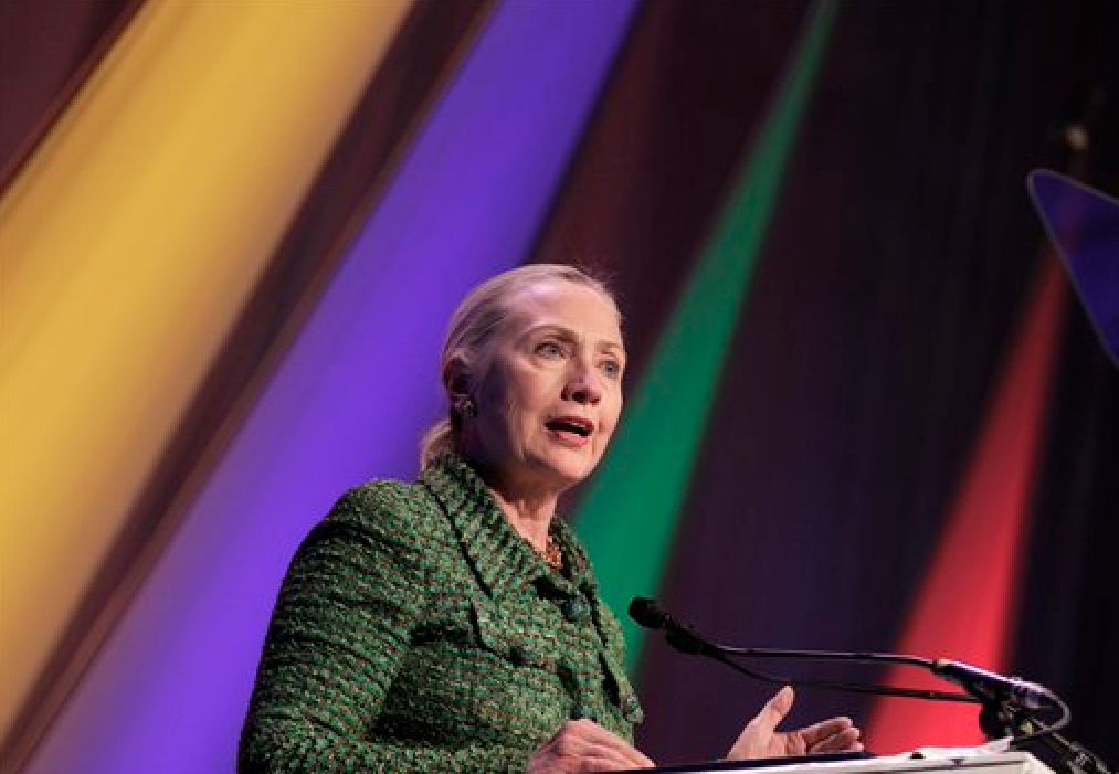 Hillary Clinton speaks at The Hague on December 8, 2011 (AP)