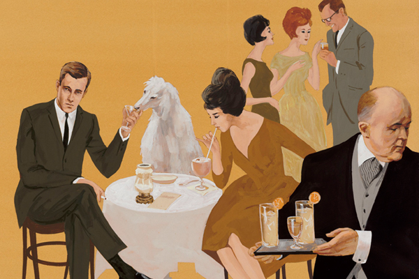 Larry Salk, "Summer Cocktail Party with English Butler," 1961. (Jean S. and Frederic A. Sharf Collection, Museum of Fine Arts, Boston)
