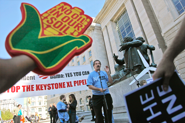 A protestor speaks against the proposed Keystone XL pipeline. (AP/Pablo Martinez Monsivais)