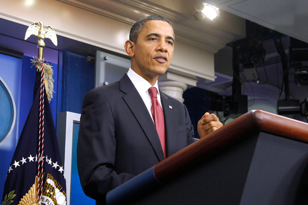 President Obama talks about extending payroll tax cuts at a press conference on Monday. (AP/Haraz N. Ghanbari)