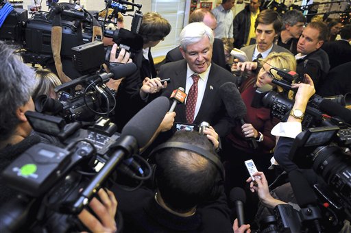 In this Nov. 30, 2011 file photo, Republican presidential candidate, former House Speaker Newt Gingrich speaks at Tommy's Ham House in Greenville, S.C. (AP)