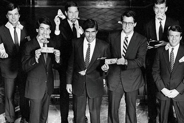 Mitt Romney, center, celebrates Bain Capital profits with colleagues in 1984. Taxpayers helped fund the party (Bain Capital)