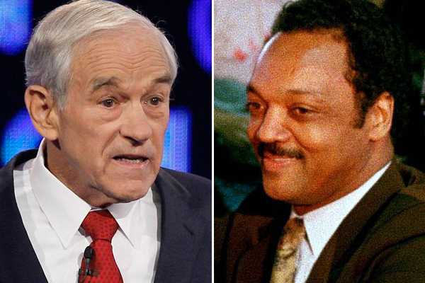Ron Paul at a 2011 debate and Jesse Jackson on the campaign trail in 1988. (AP)