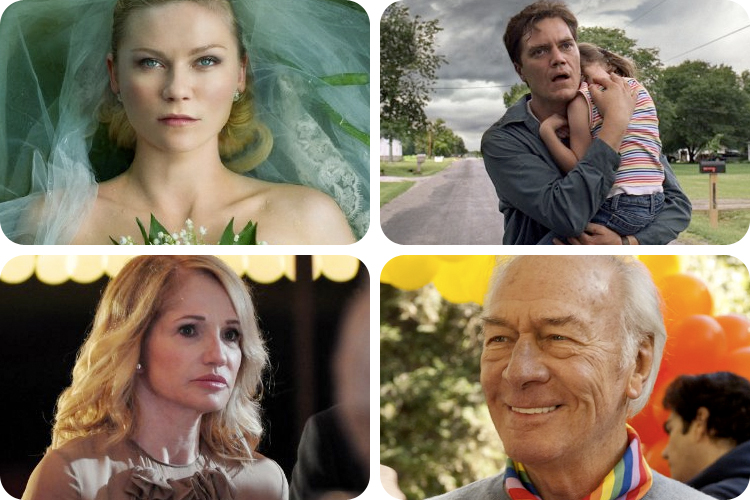 Clockwise, top left: Kirsten Dunst ("Melancholia"), Michael Shannon ("Take Shelter"), Christopher Plummer ("Beginners"), Ellen Barkin ("Another Happy Day")