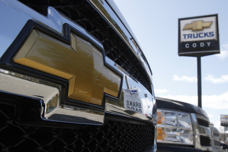The grill of a Chevrolet Silverado pickup is seen at Cody Chevrolet- Cadillac in Montpelier, Vt. (AP/Toby Talbot)