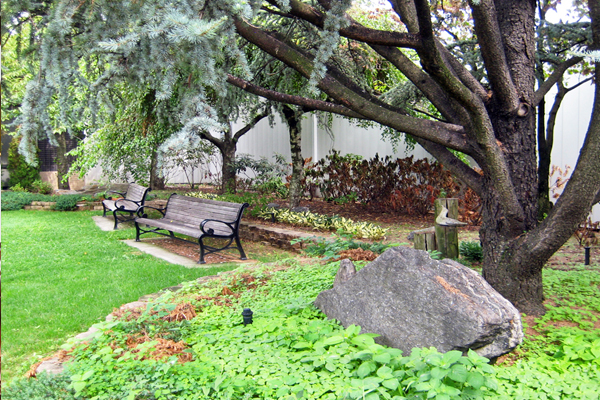 A tree-shaded hideaway at LaGuardia's Marine Air Terminal. (Patrick Smith)