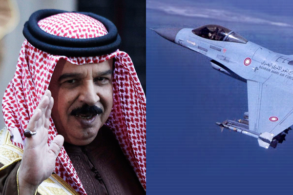 Bahrain's King Hamad bin Isa al-Khalifa and an F-16 (Reuters/<a href="http://www.xairforces.net/galleryd.asp?id=29&galleryid=23">xairforces.net</a>)