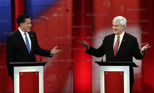Republican presidential candidates former Massachusetts Gov. Mitt Romney and former House Speaker Newt Gingrich (AP Photo/Paul Sancya) (AP)