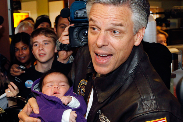Jon Huntsman campaigns in Henniker, N.H., on Monday. (AP/Elise Amendola)