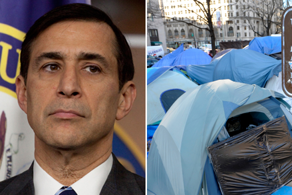 Darrell Issa and the Occupy DC camp at McPherson Square (AP)