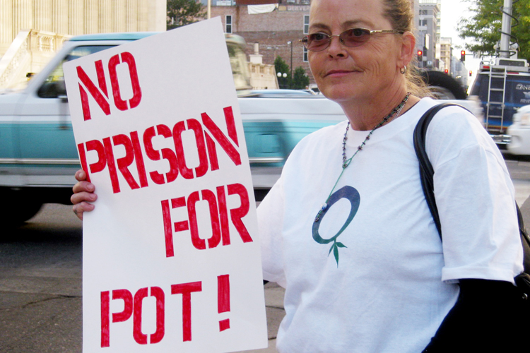 Marijuana activist Carrie Sandoval at a protest in Denver on Wednesday, Sept 22, 2010 (AP/Kristen Wyatt)
