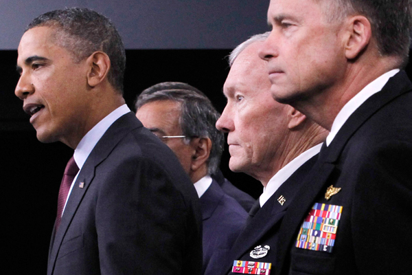 Obama and the brass (AP/Jason Reed)