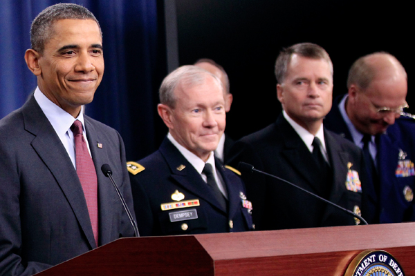 President Obama concludes a news briefing on the defense strategic guidance,  Jan. 5, 2012, at the Pentagon. (AP/Pablo Martinez Monsivais)