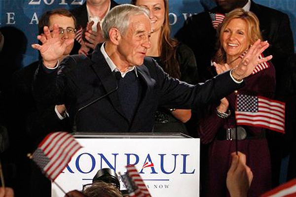 Ron Paul speaks to supporters Tuesday night. (AP/Bill Sykes)