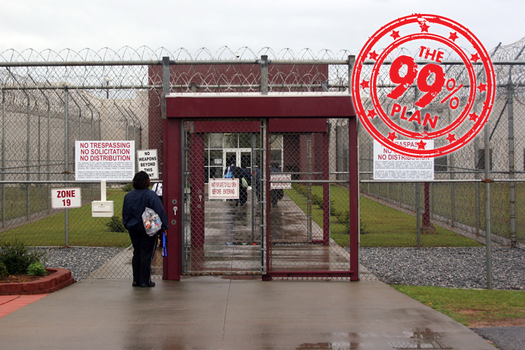An employee of Immigration and Customs Enforcement's Stewart Detention Center in Lumpkin, Ga., waiting for the front gate to be opened. The detention center is operated on contract by Nashville-based Corrections Corporation of America. (AP)