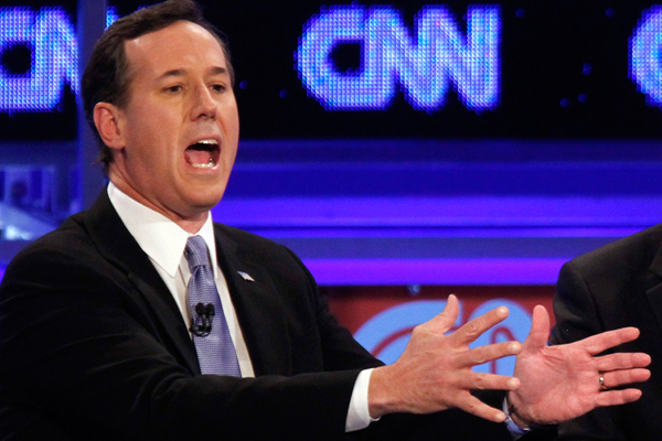 U.S. Republican presidential candidate former U.S. Senator Rick Santorum speaks during the Republican presidential candidates debate in Mesa, Arizona, February 22, 2012 (Reuters)