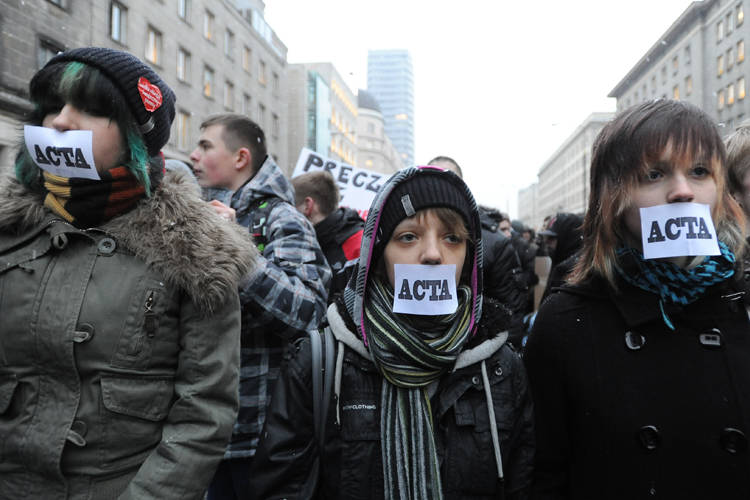 Internet activists protest against the international copyright agreement knon as ACTA, (AP)