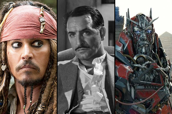 Johnny Depp, Jean Dujardin, and a transformer from "Dark of the Moon"