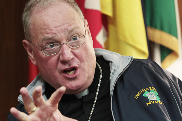 Archbishop of New York Timothy Dolan is interviewed at the North American College in Rome, Feb. 14, 2012.