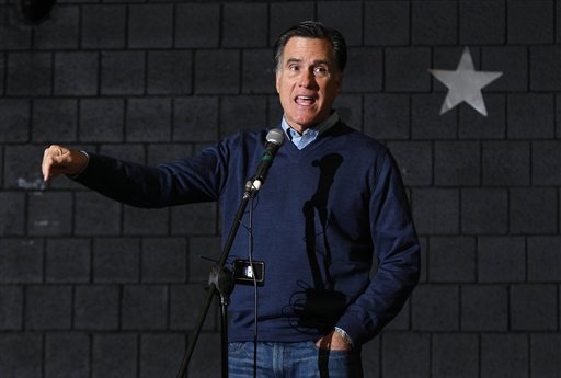 Republican presidential candidate Mitt Romney speaks at a caucus, Saturday, Feb. 11, 2012, in Portland, Maine.  (AP Photo/Robert F. Bukaty) (AP)