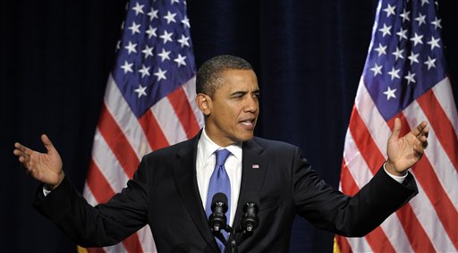 President Barack Obama speaks during a fundraiser at the Biltmore Hotel in Coral Gables, Fla., Thursday, Feb. 23, 2012. (AP Photo/Susan Walsh) (AP)