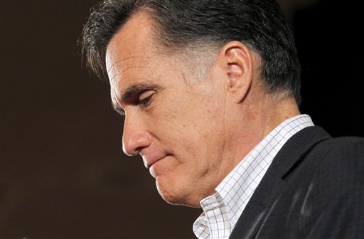 Republican presidential candidate, former Massachusetts Gov. Mitt Romney pauses while speaking at the Livonia Chamber of Commerce luncheon in Farmington Hills, Mich., Thursday, Feb. 16, 2012. (AP Photo/Gerald Herbert) (AP)