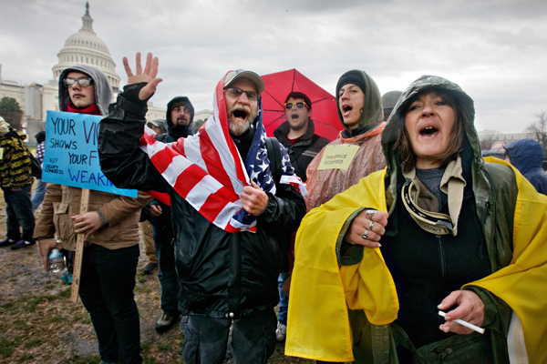 Occupy Wall Street protesters demonstrate on Capitol Hill in Washington on Jan. 17. (AP/J. Scott Applewhite)