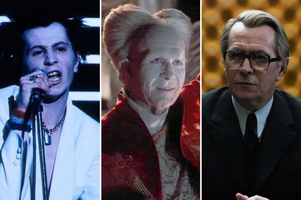 Gary Oldman as Sid Vicious, Count Dracula and George Smiley