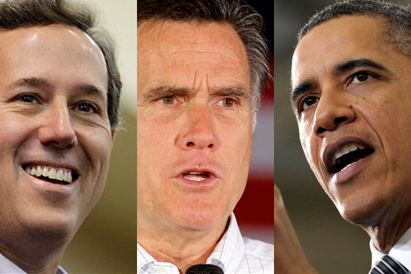 Rick Santorum, Mitt Romney and President Barack Obama (AP)