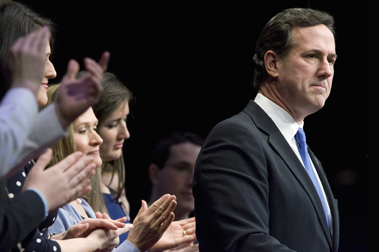 Republican U.S. presidential candidate Rick Santorum is applauded by members of his family during remarks to the CPAC in Washington (Jonathan Ernst / Reuters)