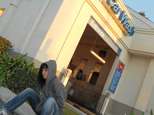 The author outside a gas station