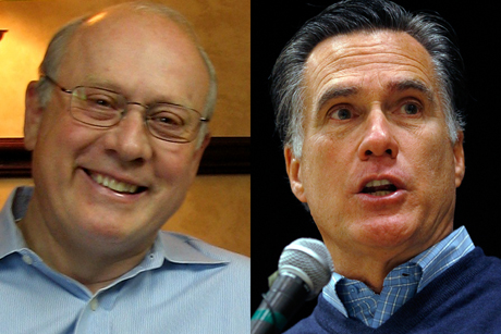 Frank VanderSloot, left, and Mitt Romney (AP)