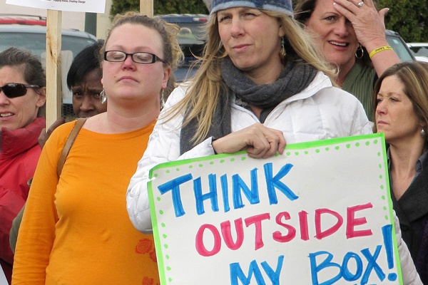 Protesters opposed to legislation requiring women seeking an abortion to undergo an ultrasound demonstrate in Boise on March 21. (AP/Jessie L. Bonner)