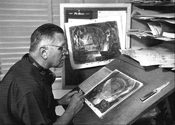Albert Hurter working on "Pinocchio" in 1939