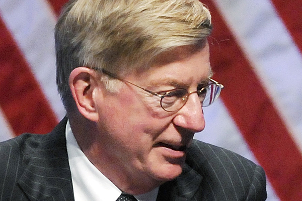 Commentator George Will (L) talks with Mitch Daniels, Governor of Indiana, at the Conservative Political Action conference (CPAC) dinner in Washington February 11, 2011.  REUTERS/Jonathan Ernst    (UNITED STATES - Tags: POLITICS) (Â© Jonathan Ernst / Reuters)