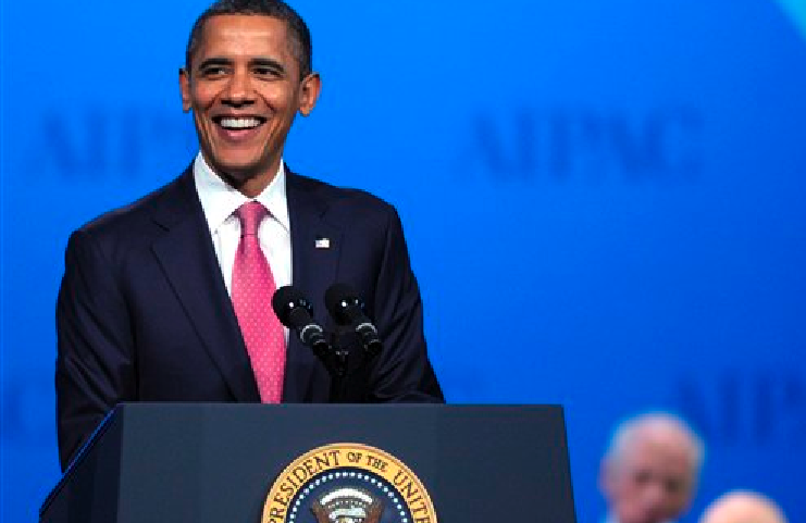 President Barack Obama addresses the American Israel Public Affairs Committee (AIPAC) Policy Conference opening plenary session in Washington, Sunday, March 4, 2012. (AP Photo/Cliff Owen)