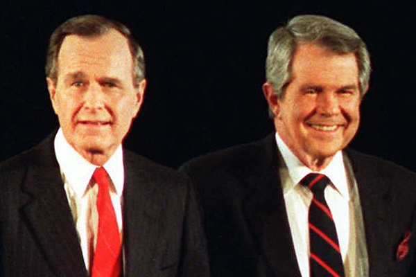 George H.W. Bush and Pat Robertson in 1988. (AP/Jim Cole)