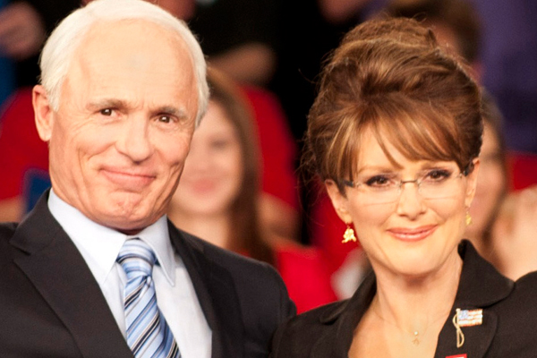 Ed Harris as John McCain and Julianne Moore as Sarah Palin in "Game Change"