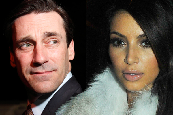 Jon Hamm and Kim Kardashian (AP/Danny Moloshok/Zacharie Scheurer)