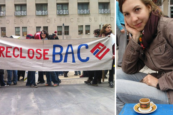 Leah Hunt-Hendrix, right. Left: An OWS march with Hendrix at far right. (Photos courtesy of Leah Hunt-Hendrix)