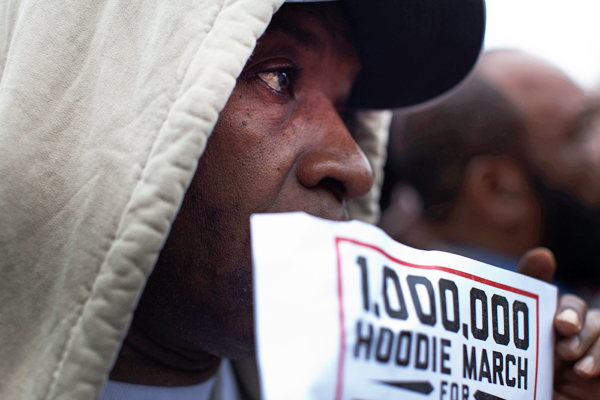 A protester participates in the Million Hoodie March in New York's Union Square on Wednesday. (Reuters/Andrew Burton)