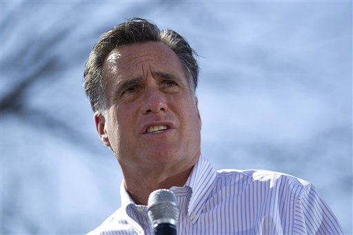 Republican presidential candidate, former Massachusetts Gov. Mitt Romney speaks in St. Louis, Mo., Tuesday, March 13, 2012.  (AP Photo/Evan Vucci) (AP)