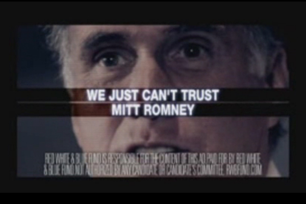 Screenshot from an ad paid for by the Red, White and Blue Fund, a pro-Santorum super Pac