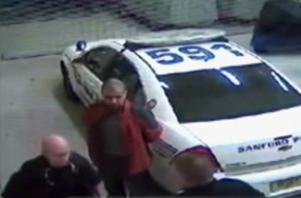 A screengrab of a police surveillance video showing George Zimmerman after he was detained following the killing of Florida teenager Trayvon Martin